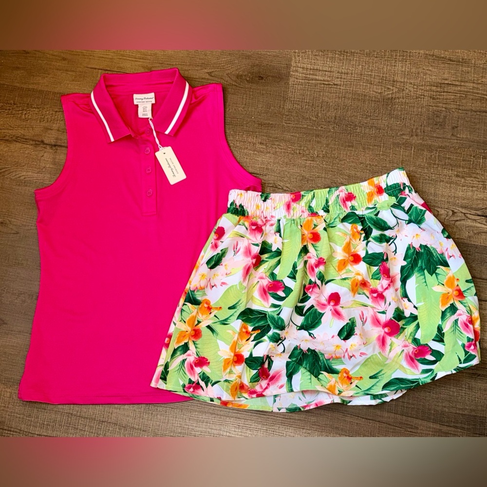 Tommy Bahama Pink Floral Women's 2 piece skort/polo set size Small New